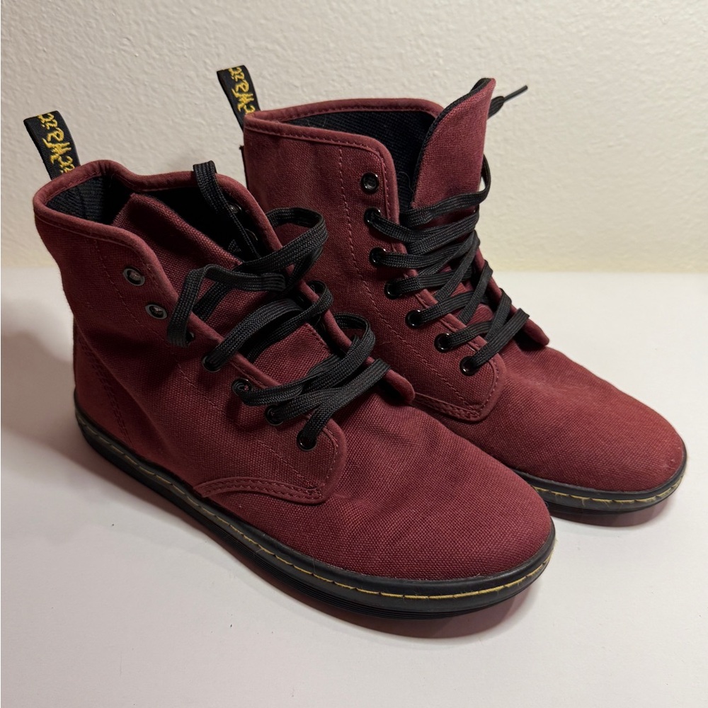 Dr. Martens Burgundy Suede Ankle Boots with Black Interior